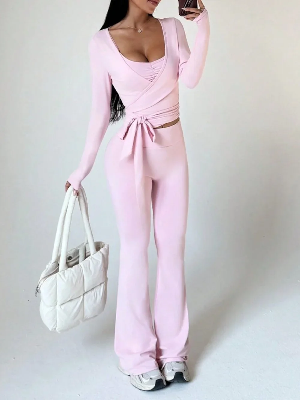Pink Sporty Women's Pants, Top & Bra Set